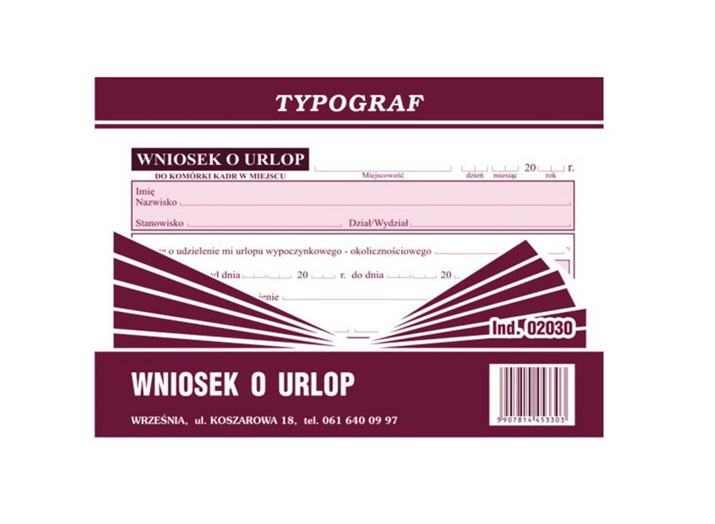 8d31da22-bcd6-4474-bcb3-7efc0d66935f.jpeg Druk Wniosek o urlop A6 Typograf - obrazek 1