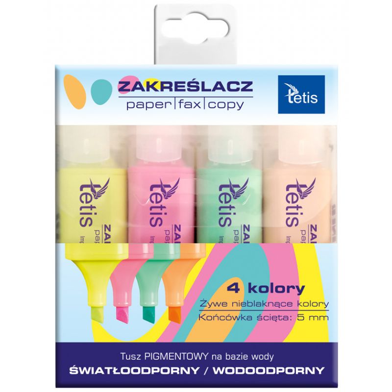 b8f3a472-3b90-4f97-b86c-319c8103da52.jpg ZAKREŚLACZ TETIS płaskich pastel 4 kolory - obrazek 1