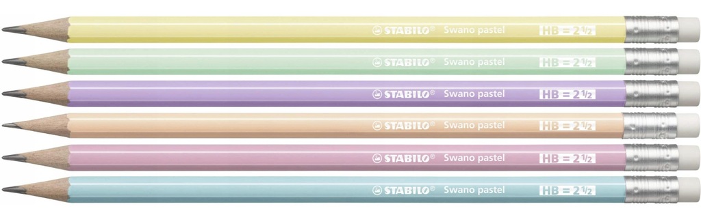 f41a17bf-b26a-4870-b865-32604266b5e4.jpeg Ołówki z gumką STABILO SWANO HB pastel 6 sztuk - obrazek 1