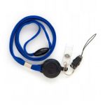 Taśma z mech. ściąg. klipsem i zawieszką niebieska