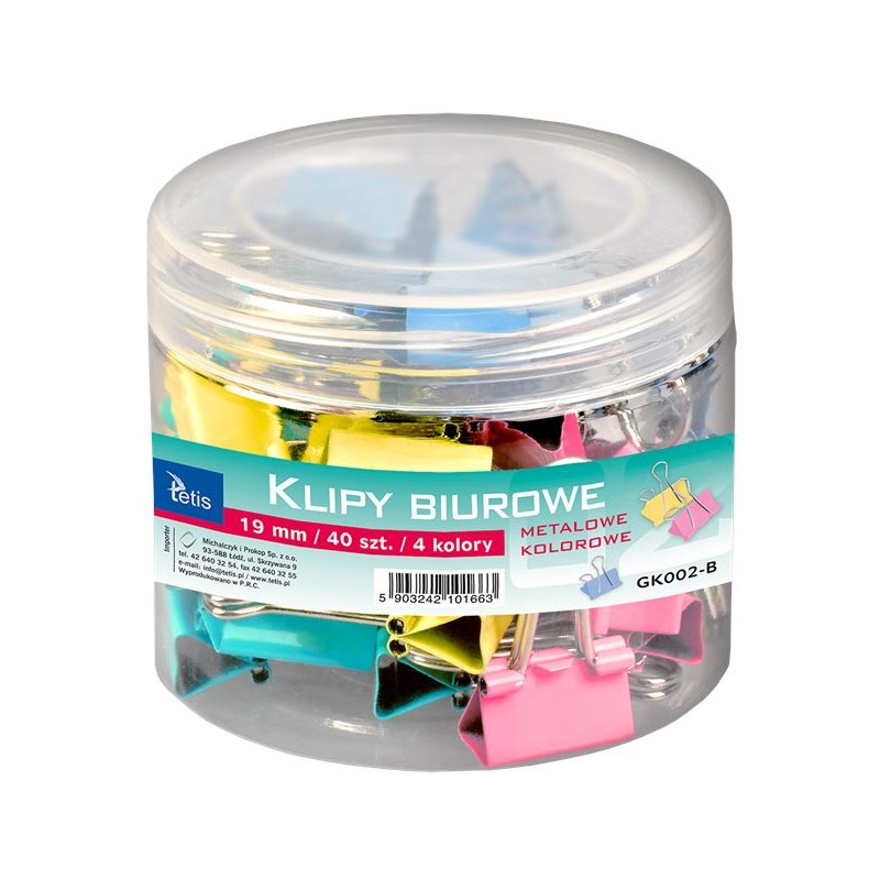 tetis-klip-biurowy-15mm-a-60-kolor Klipy TETIS 15mm kolorowe 60 sztuk - obrazek 1