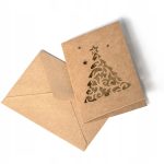 Zestaw z choinką Kraft ciemny beż karnet + koperta